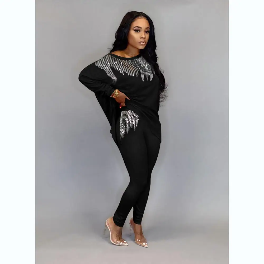 Повседневный Модный женский костюм с блестками свободные длинные топы и