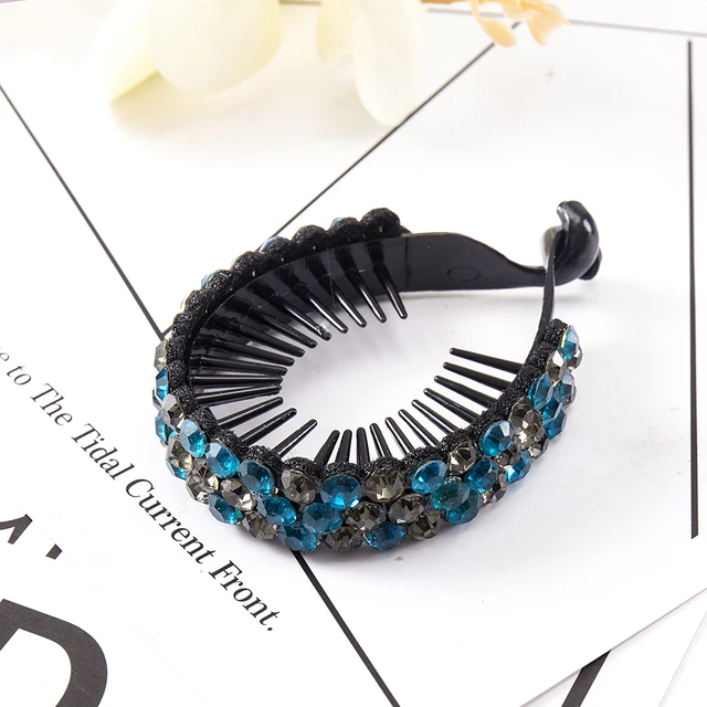 FORWOT Women Elegant Luxury Rhinestone Tassel Ponytail Hair Claws Hair Clips Barrettes Hairpin Headband Fashion Hair Accessories grey blue