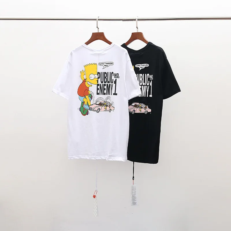 Off-white Симпсон Скейтбординг улица OW хип хоп свободная футболка с коротким рукавом мужская пара
