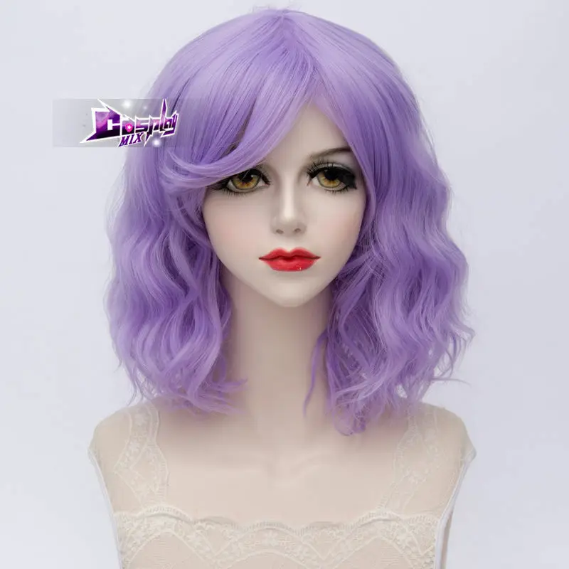 Косплей микс 35 см Омбре многоцветный Средний вечерние кудрявые необычные косплей синтетический парик+ Кепка - Цвет: purple wig