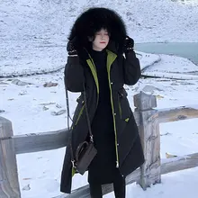 2021 Women's Winter Down Cotton Coat Female Mid-Length Hooded Fashion Parka Thick Loose Feather Cotton Padded Warm Jacket Women