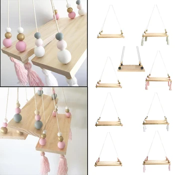 

Bedroom Wall Hanging Ornaments Tassel Beads Pendant Wooden Board Storage Shelf Rack Photo Props Kid Room Home Decoration