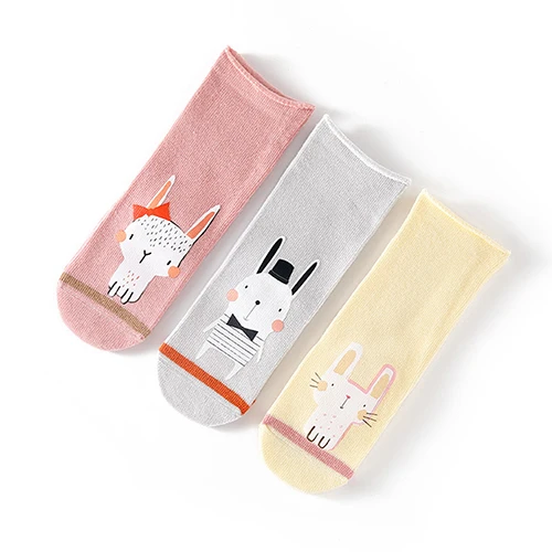 Set Rabbit Hylidge/осенне-зимние носки для новорожденных, детские гольфы, длинные носки из хлопка, носки для маленьких девочек, милые носки с принтом для детей 1-3 лет, 3 пары - Цвет: Set Rabbit