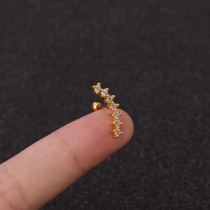 Imixlot Rose Gold Curved Cz Stasr Cartilage Stud Helix Rook Conch Screw Back Earring 20g Stainless Steel Ear Piercing Jewelry