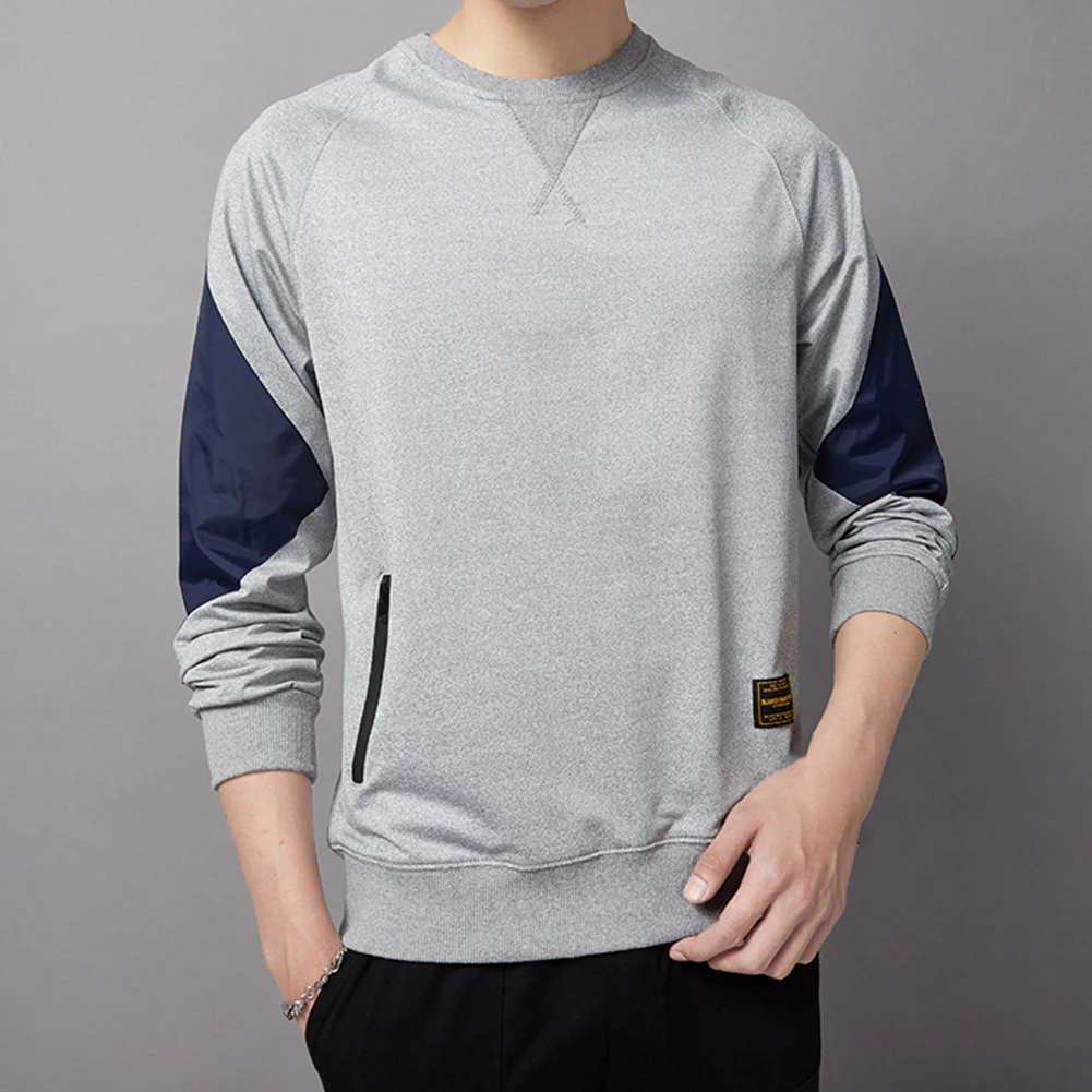 Men Casual Long Sleeve Patchwork O Neck 
