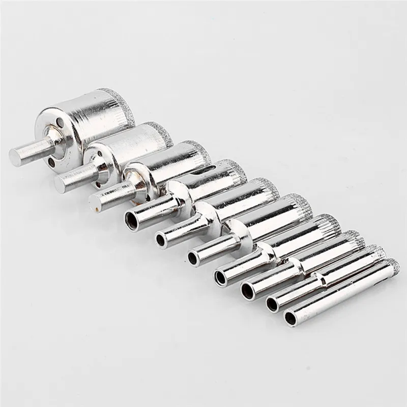 Realmote 10PCS Set 6-30mm Diamond Coated Core Hole Saw Drill Bits Tool Cutter For Tiles Glass Granite Marble Drilling