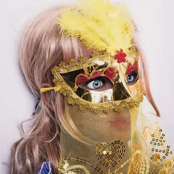 

parties masquerade party eye lace mask Women's Brilliant Masquerade Mask Oriental Fluffy Feather Venetian mask free shipping D5