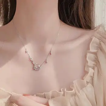 

Shiny 925 sterling silver Cubic Zircon Moon Pull Necklaces for Women Wedding Jewelry Simple Clavicle Chain Choker Necklace