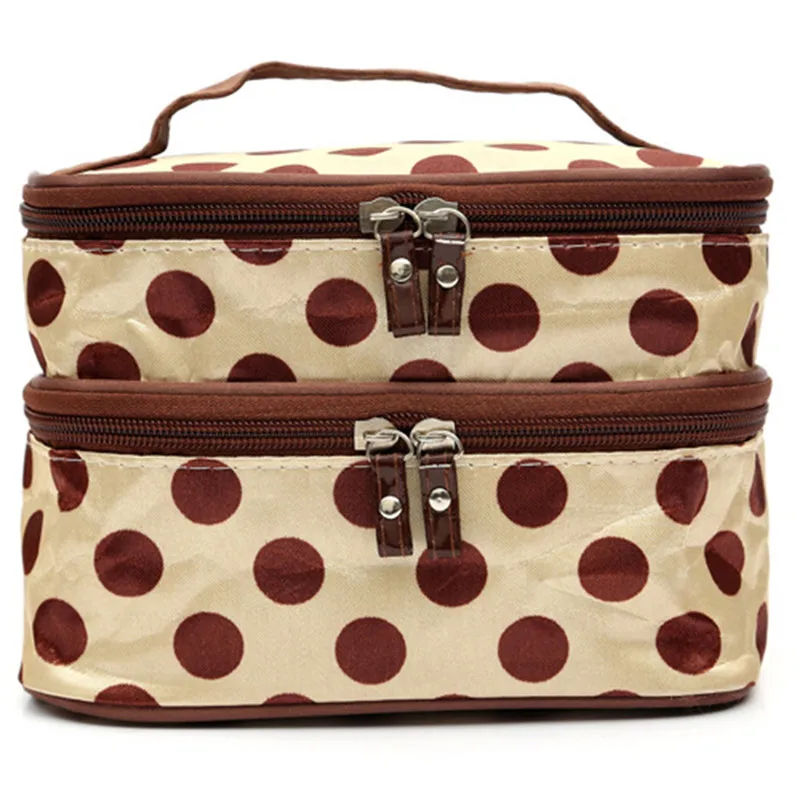 New Cosmetic Bag Fashion Multi-function Travel Polka Dot Double Layers Big Toiletry Organizer Storage Makeup Bag Case