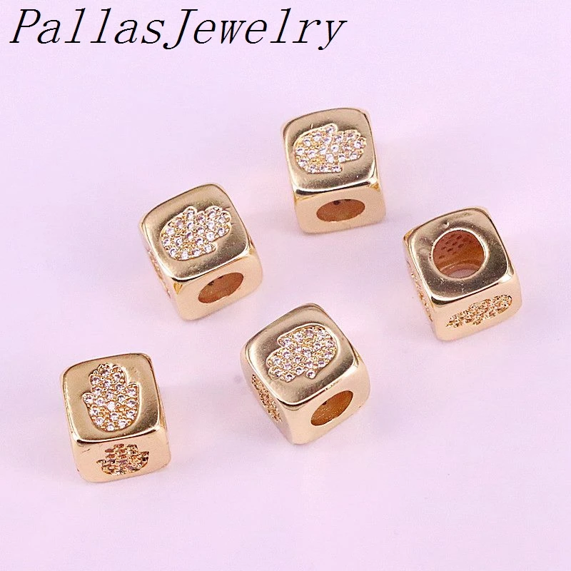 hand 10 шт прозрачный CZ Micro Pave Moon/маска для глаз в Звездном стиле с большим отверстием бусинки с кубическим цирконием в форме кубические бусины-спейсеры, золото, Цвет бусины - Цвет: hand