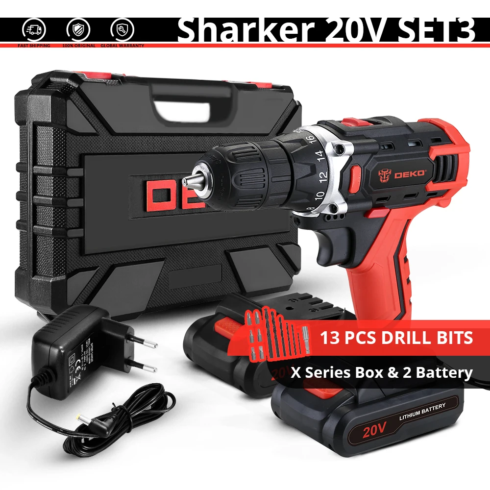 DEKO Sharker 20 в 3/" Беспроводная сверлильная электрическая отвертка мини беспроводной драйвер питания постоянного тока литий-ионный аккумулятор 2 скорости - Цвет: Sharker 20V SET3