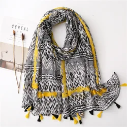 2022 lady Spain Luxury Viscose Shawl Aztec Fashion Wave Striped Tassel Scarf Wrap Pashmina Snood Bufandas Muslim Hijab 180*90cm