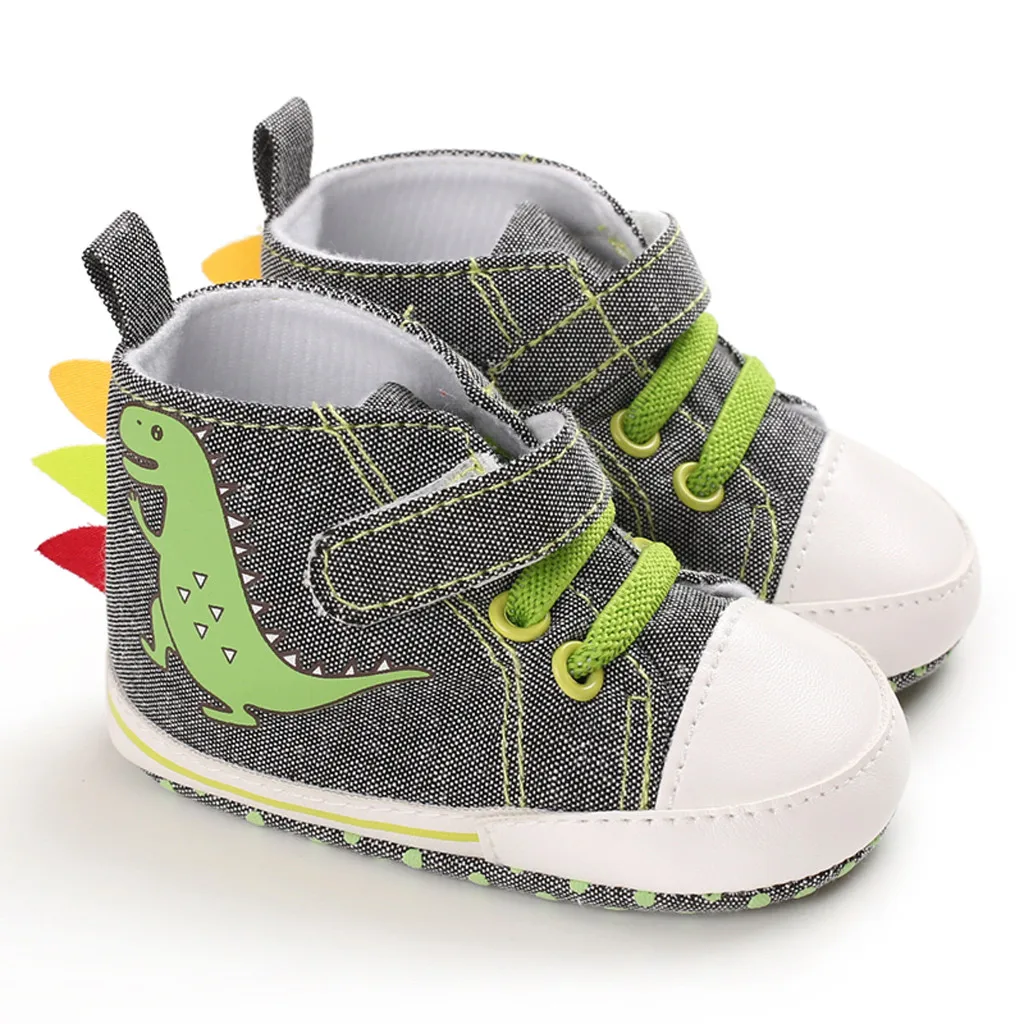 Обувь для новорожденных; кроссовки для мальчиков и девочек; однотонные Нескользящие кроссовки с рисунком динозавра; обувь для малышей с мягкой подошвой на застежке-липучке - Цвет: Зеленый