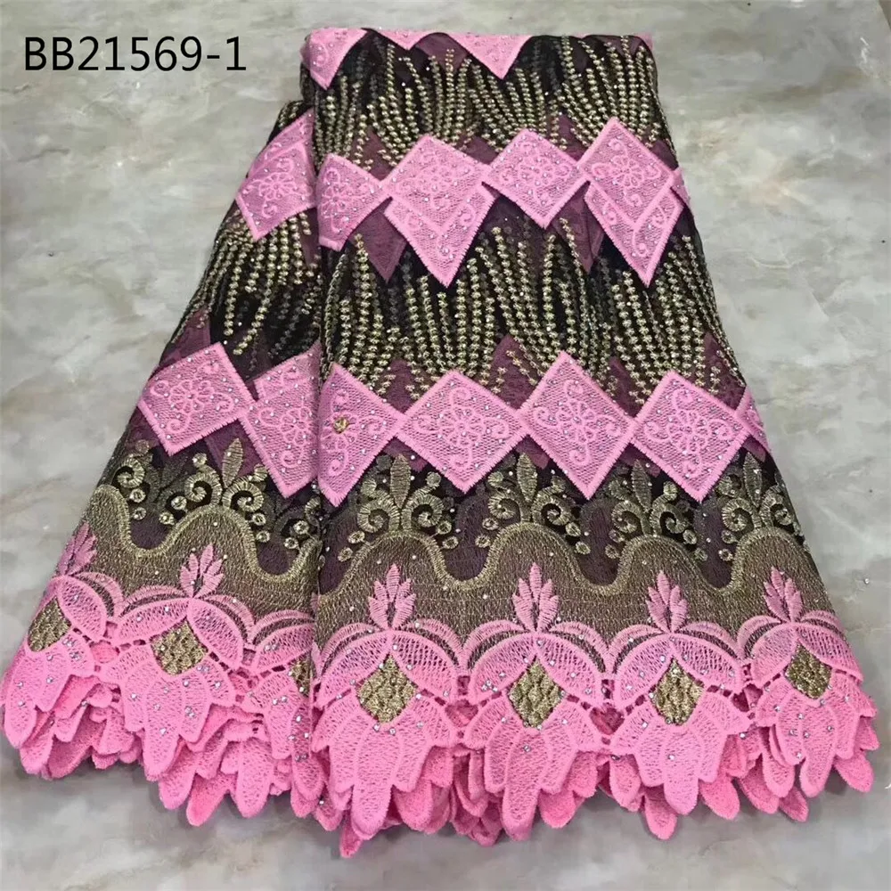 1 On sale Quality African Lace Fabric African Guipure Cord Lace white color design with stones party lace - Цвет: 1