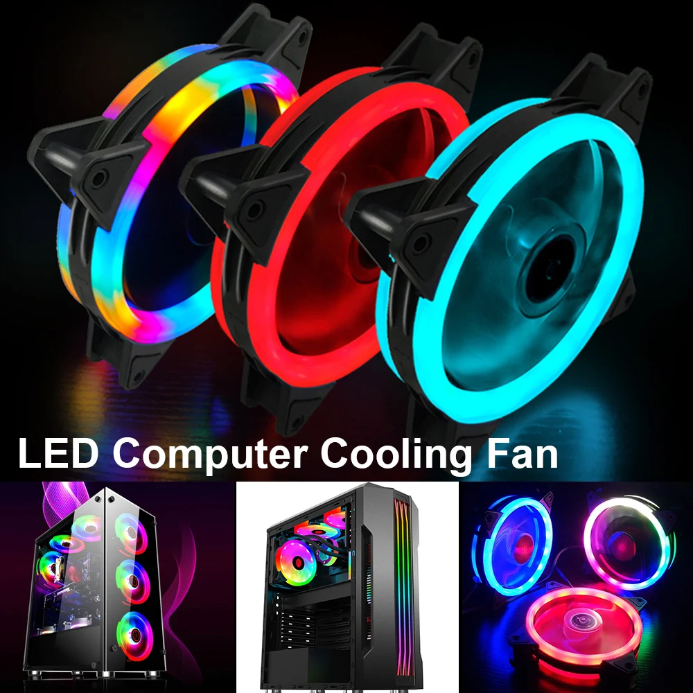 

LED Computer Cooling Fan PC Case Fan Cooler Case LED Dual Aperture 12cm Silent Desktop Computer Mainframe Chassis Fan D30