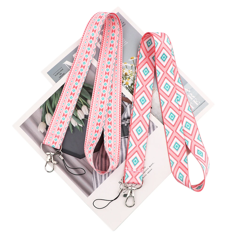 ZF2897 1pcs Bohemian Style Pink Diamond Fashion Lanyard Badge ID Lanyards Mobile Phone Rope Key Neck Straps Accessories | Украшения и