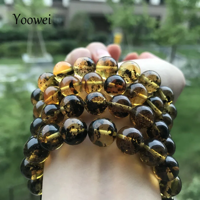 Yoowei натуральный завод янтарный браслет с круглыми бусинами специальный подарок Baltic драгоценный камень зеленый, желтый ювелирные изделия оптом