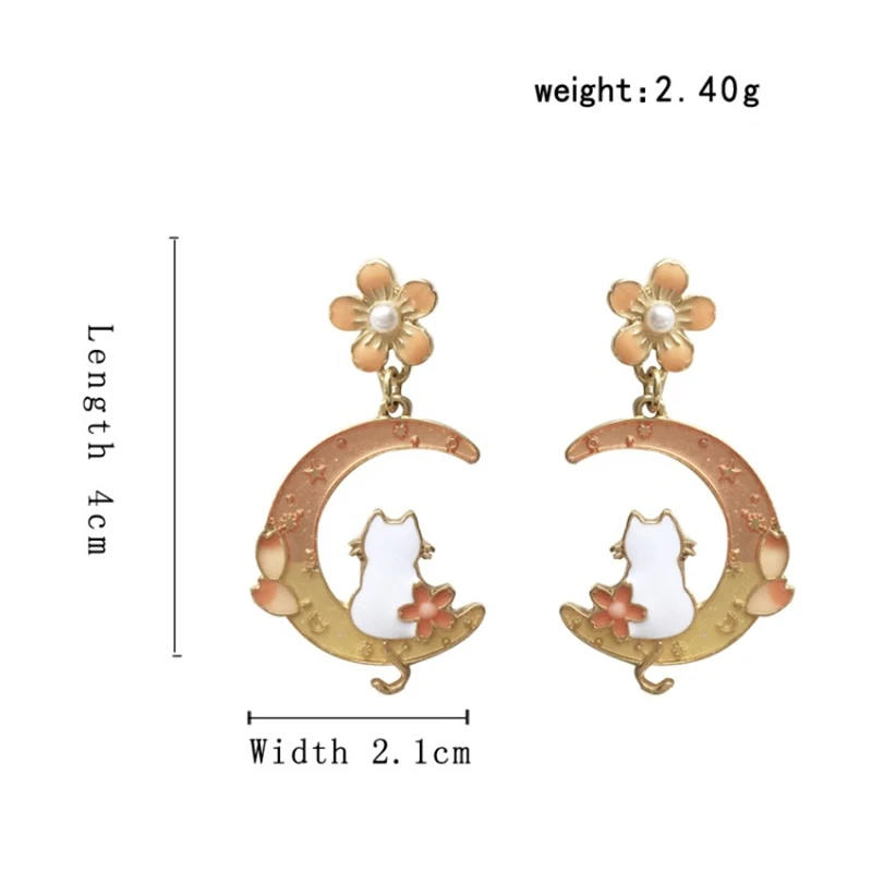 Kawaii Cat Moon Sakura Earrings - Limited Edition