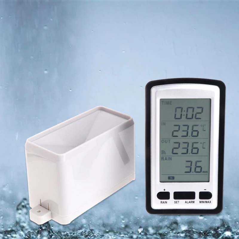 Wireless Rain Meter Gauge Weather Station indoor/outdoor temperature Recorder