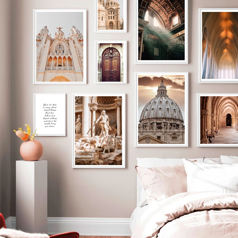 Affiches Et Imprimes Nordiques Statue D Eglise Italienne Rome Citation De Dome De Porte Peinture Sur Toile D Art Mural Images Murales Pour Decor De Salon Aliexpress