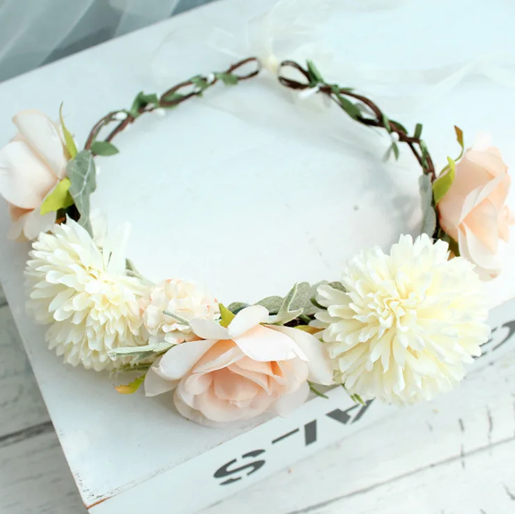 

Sweet Mori Girl Rose Flower Crown Head Wreath Children's Dress Hairbands Wedding Accessories Holiday Photo Headdress Wholesale