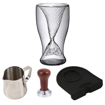 

100Ml Mermaid Shape Glass Wine Beer Cup with 51MM Steel Base Wooden Handle Coffee Powder Hammer Coffee Accessories