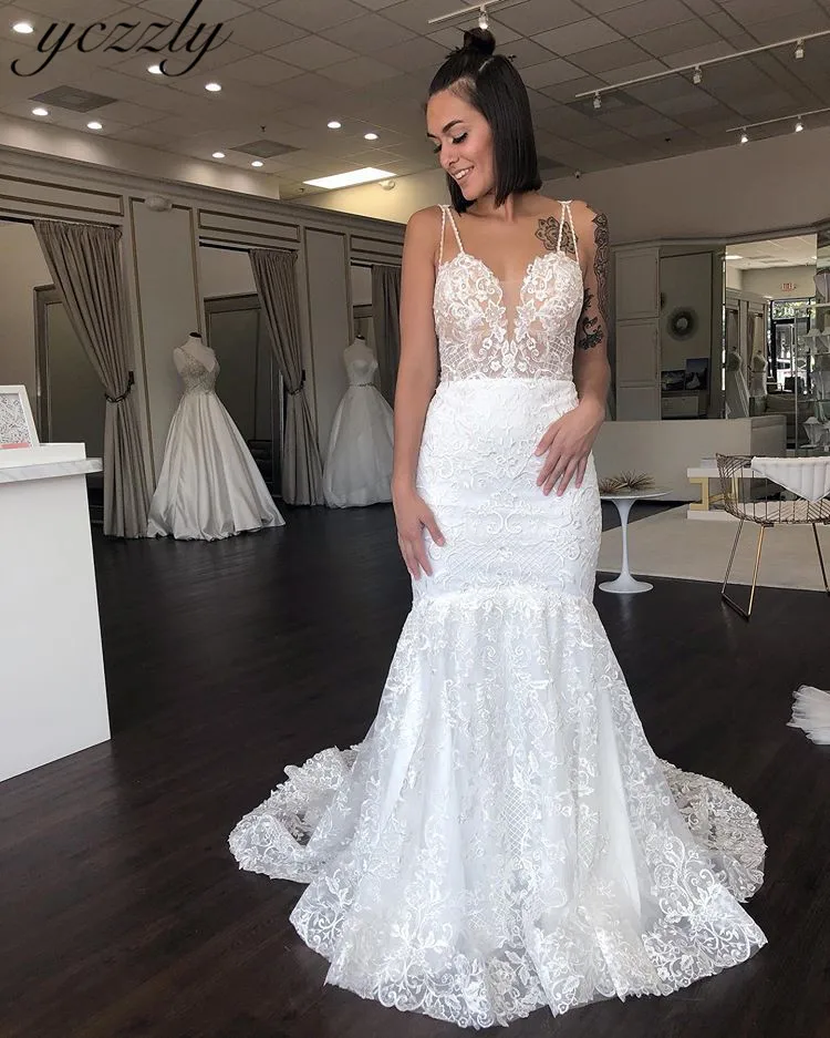 Vestido De Noiva Sereia элегантное платье на тонких бретельках Свадебные платья русалки Плюс Размер Аппликации кружевные со стразами свадебные платья