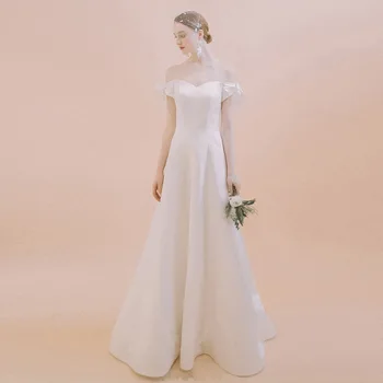 

Satin off the Shoulder Slim Thin Princess Birthday Trip Dress Female Sommerkleid Clothing Casual Dames Jurken Temperament A182