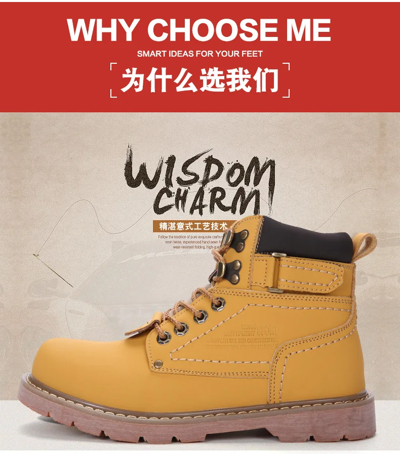 Autumn/Winter Mens Boots Leather High Quality Men Tactical Boots Yellow With Fur Work Boots For Mens Big Size Military Boots Men