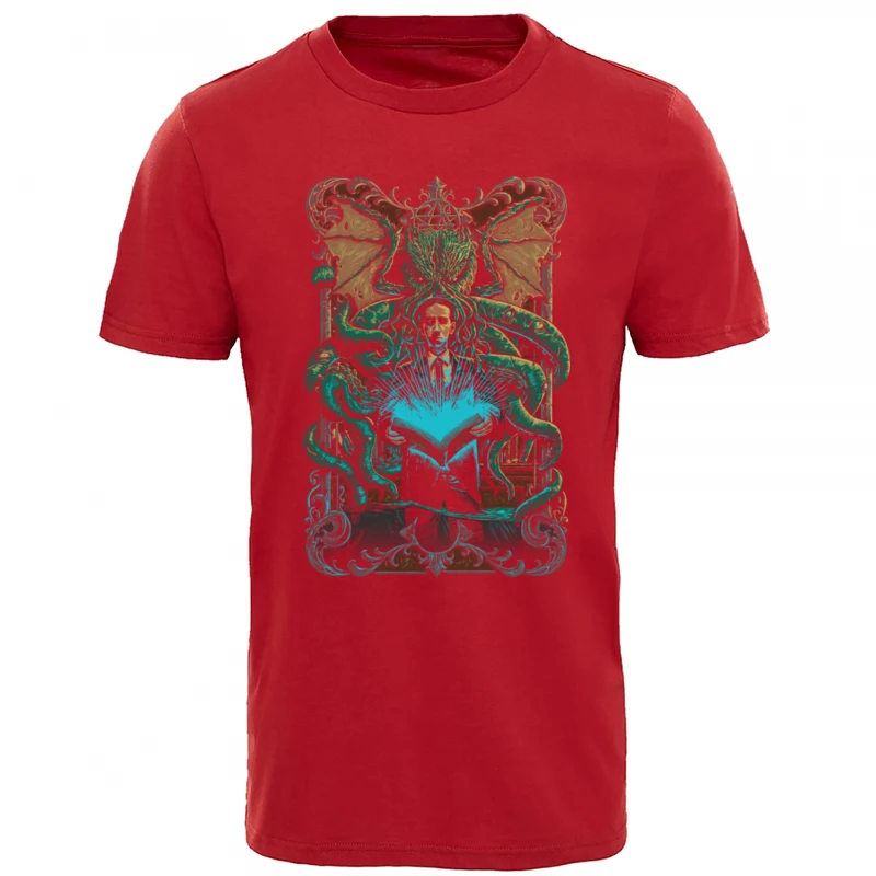 calling_Cthulhu_7430 Summer 100% Cotton Fabric Round Neck T Shirt Short Sleeve Fashionable Tee-Shirts Classic Print Top T-shirts calling_Cthulhu_7430 red