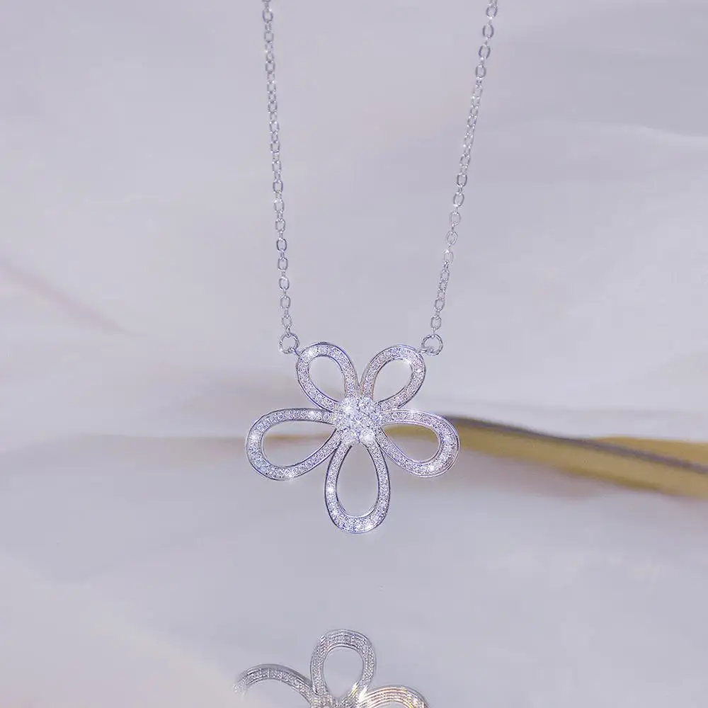 Ins Hot Sale Luxury 14k Real Gold Sun Flower Women Necklace Delicate Bling Micro Inlaid Zircon Colar Jewelry Anniversary Gift - Image 2