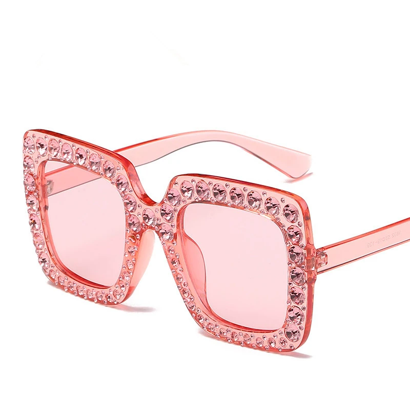 Большие солнцезащитные очки топ со стразами роскошные брендовые дизайнерские солнцезащитные очки для женщин квадратные оттенки женские модные солнцезащитные очки ретро - Цвет линз: C4
