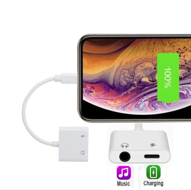 100Pcs Lot For 8 pin to 3 5mm Dual Aux Jack Headphone Earphones Audio Splitter Adapter Charging Music For 11 pro max X Xs Max