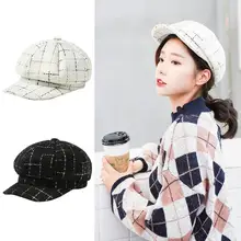 Твидовая вязаная клетчатая изогнутая Кепка, Женская Повседневная Осенняя зимняя остроконечная Кепка, армейская шапка, Женская белая и черная шапка