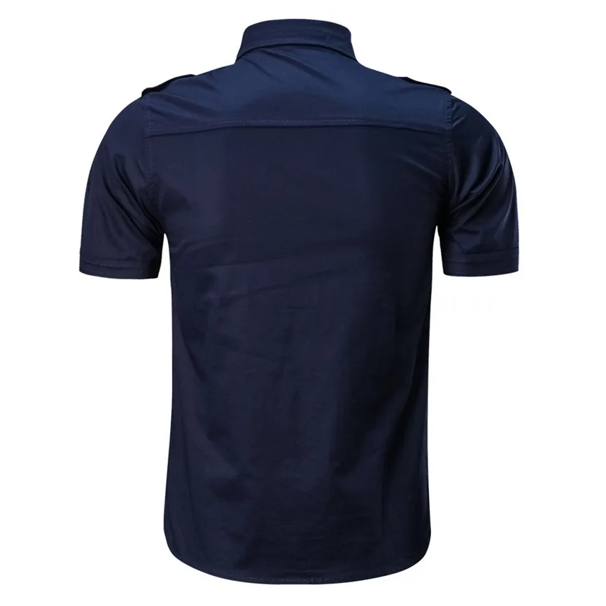 Camisas Hombre,, мужская рубашка, модная, повседневная, военная, чистый цвет, с карманом, короткий рукав, свободная, с отложным воротником, обычная, Camisa
