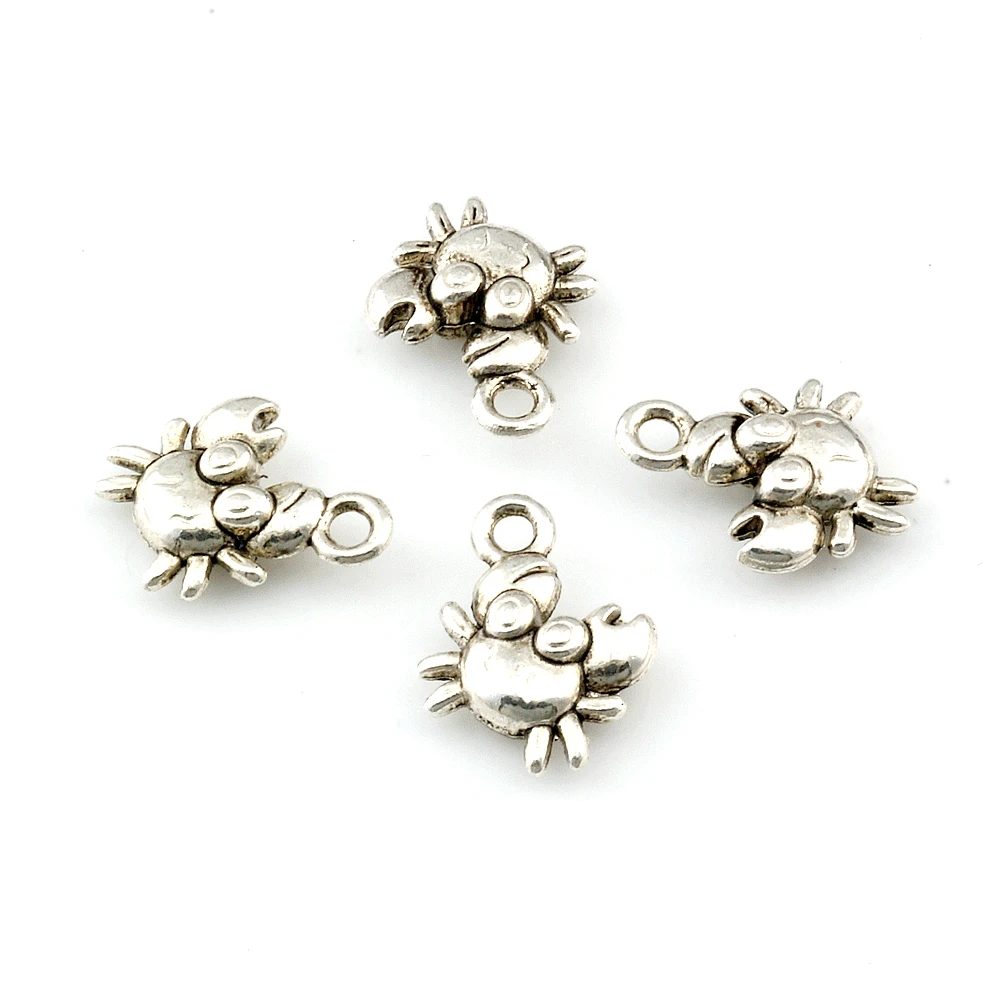100Pcs  Alloy Crab Charms Pendants DIY Necklaces Crafts Handmade Findings Tibetan Jewelry 12x10.5mm A-612