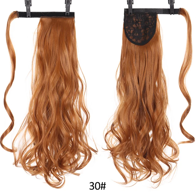 DIANQI Synthetic Corn Wavy Long Curly Ponytail Hairpiece Wrap on Clip Hair Extensions Black Pony Hair 30