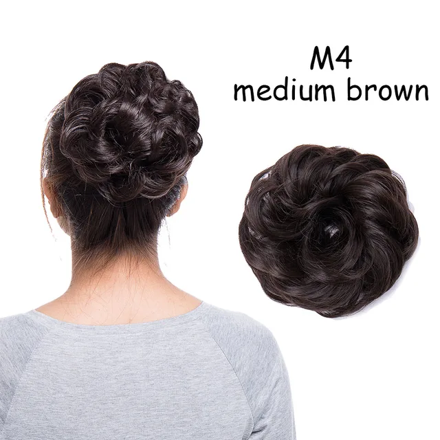 BENEHAIR Messy Hair Bun Scrunchy Curly Hair Chignon Women Chignon Synthetic Hair Extensions Updo Donut Hairpieces Fake Hair medium brown