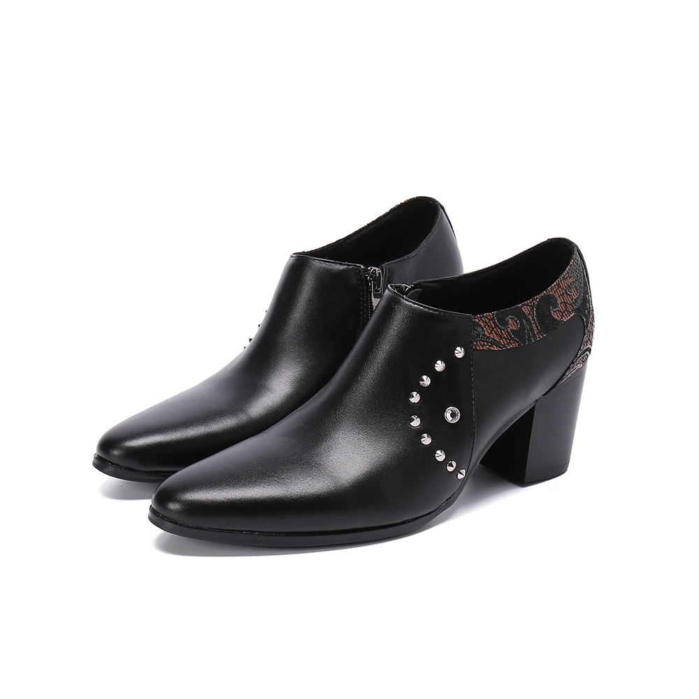 

Sapato social masculino high heels black classic wedding oxford for men rivets formal shoes men Zip genuine leather vestidos