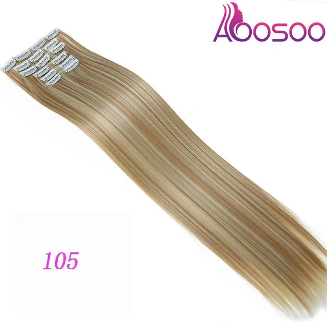 Длинные прямые синтетические волосы на заколках для наращивания, термостойкие натуральные волосы для наращивания, 16 шт., 9 цветов - Цвет: 105