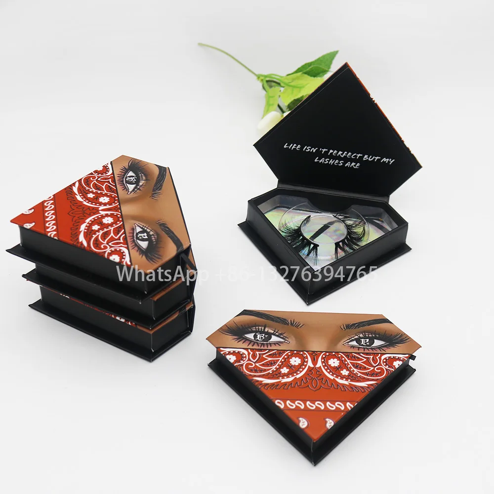 Hot Sell Red Bandana Diamond Eyelash Package Box Strip 25mm 5D Mink Eyelashes Crisscross Lash Custom Lashes Packaging Case afbeelding