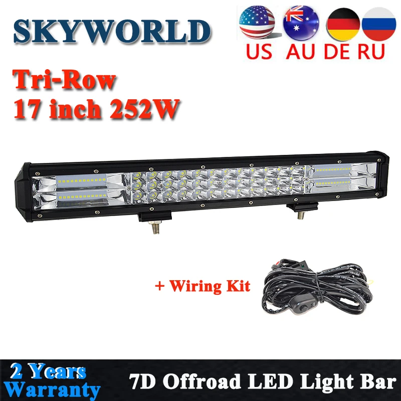 SKYWORLD бар Offroad светодиодный-бар, 17 ''252 W 7D трехрядный фар дальнего света работы лайтбар с Монтажный комплект для 4X4 4WD грузовик ATV авто 12V 24V
