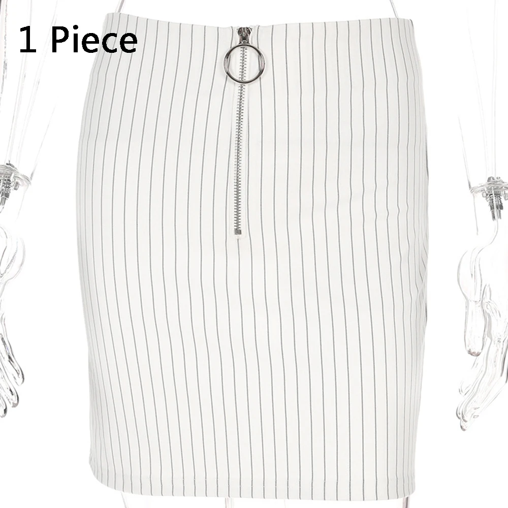 1Skirts Винтажный Женский комплект из 2 предметов в полоску, укороченные топы на молнии, юбки-карандаш с высокой талией, топы, вечерние костюмы, бюстье без бретелек, мини-юбки - Цвет: 1Skirts
