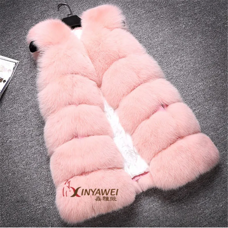 Pink Женское осеннее и зимнее пальто, кожаное пальто из лисьего меха, повседневный тонкий жилет без рукавов из лисьего меха, зимний женский теплый жилет - Цвет: Pink