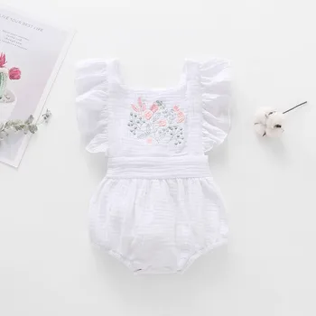

3M-18M Baby Bodysuit Newborn Infant Girls Embroidery Frill Flying Sleeve Floral Halter Backless Summer NEW Romper комбинезон