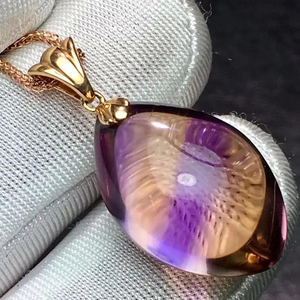 

Fine Jewelry G18K Clean Chic Real 18K Gold Jewelries Rose Gold 100% Natural Ametrine 23.5ct Gemstone Real Gold Pendant Necklace