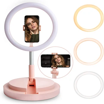 

Foldable Selfie Ring Light 3 colors 5 gears Dimmable LED Ring-light with Phone Stand for Vlog Makeup Video Shooting Live Stream