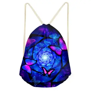 

HYCOOL Kids Casual Drawstring Bags Blue Rose Butterfly Flower Print Outdoor Travel Storage Bags Children Book Bag Women Pouch