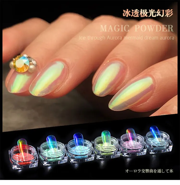 

6 color Ice Transparent Mirror Mermaid Powder Nail Chrome UV Gel Pigment Magic Dust Powder Laser Fashion Nail Art Decorations