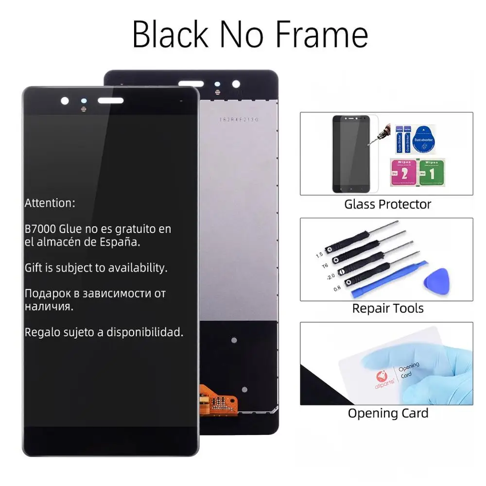 Black No Frame Дисплей для HUAWEI P9 EVA-L09 EVA-L19 LCD в сборе с тачскрином на рамке 5.2'' черный белый золото - Цвет: Black No Frame